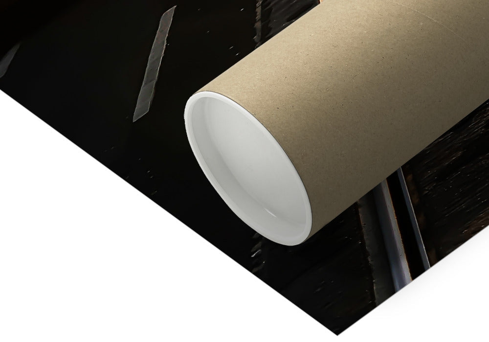 Edinburgh Princes Street tramlines at sunset with golden light reflecting on wet streets, fine art photography print.