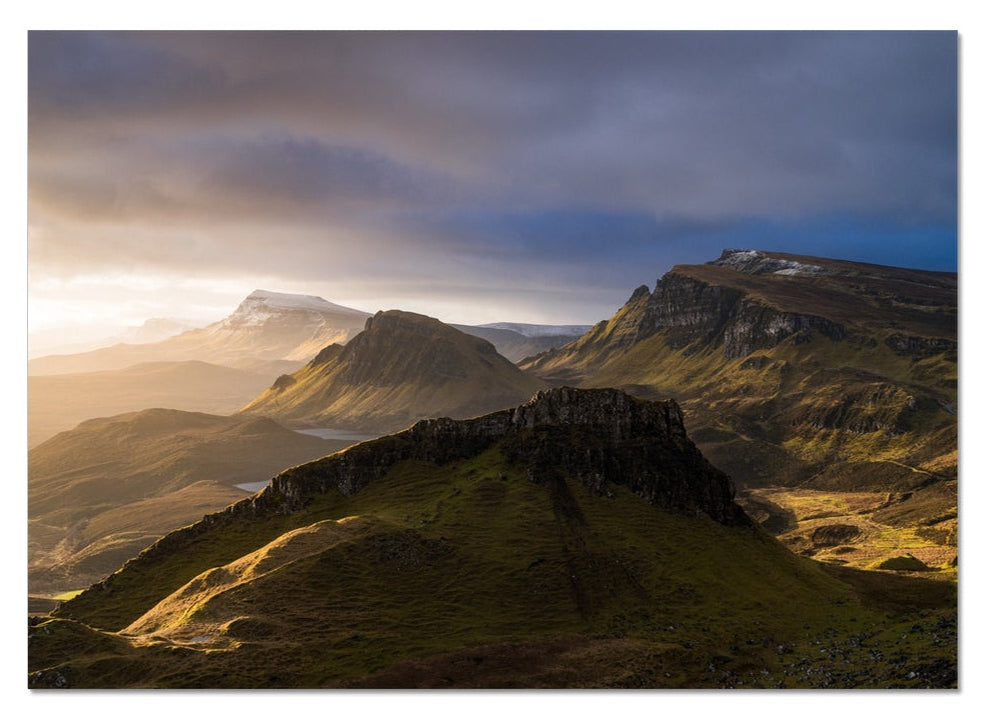 First light illuminating the Quiraing on the Isle of Skye in late winter, selected for the Glasgow Gallery of Photography Landscape Exhibition 2026.