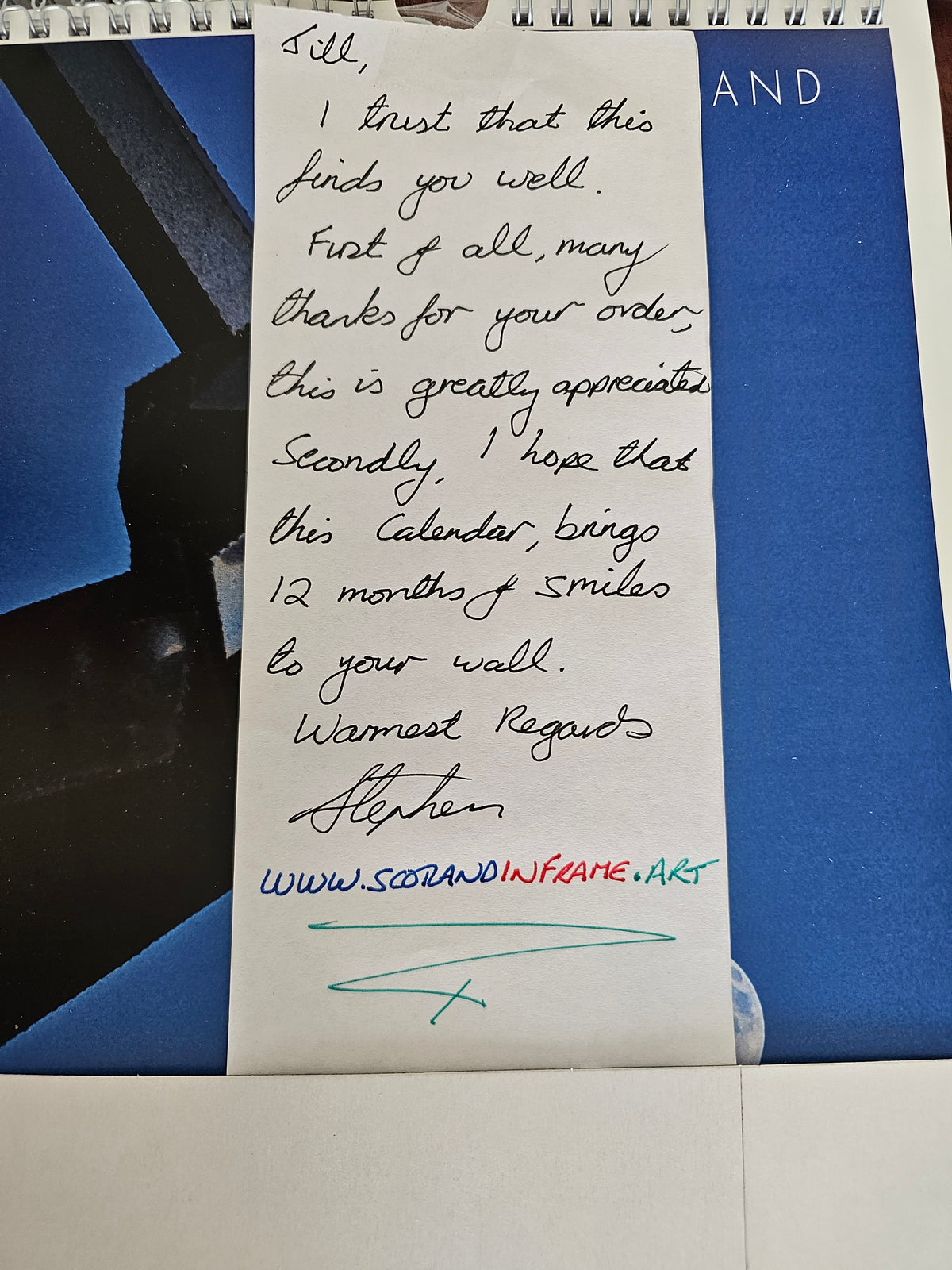 All manual orders from Scotland in Frame will have a wee hand written thank you note as part of the fulfilment process.