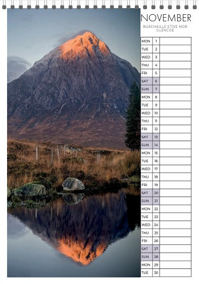 Scotland in Frame 2027 Scottish wall calendar - featuring the month of November artwork.