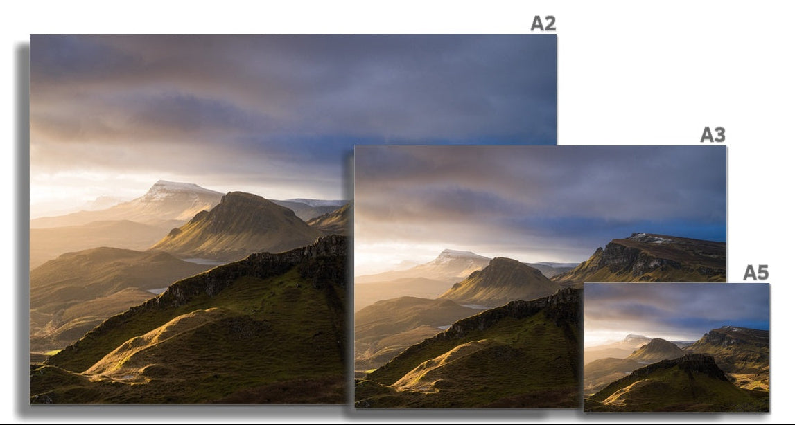 First light illuminating the Quiraing on the Isle of Skye in late winter, selected for the Glasgow Gallery of Photography Landscape Exhibition 2026.