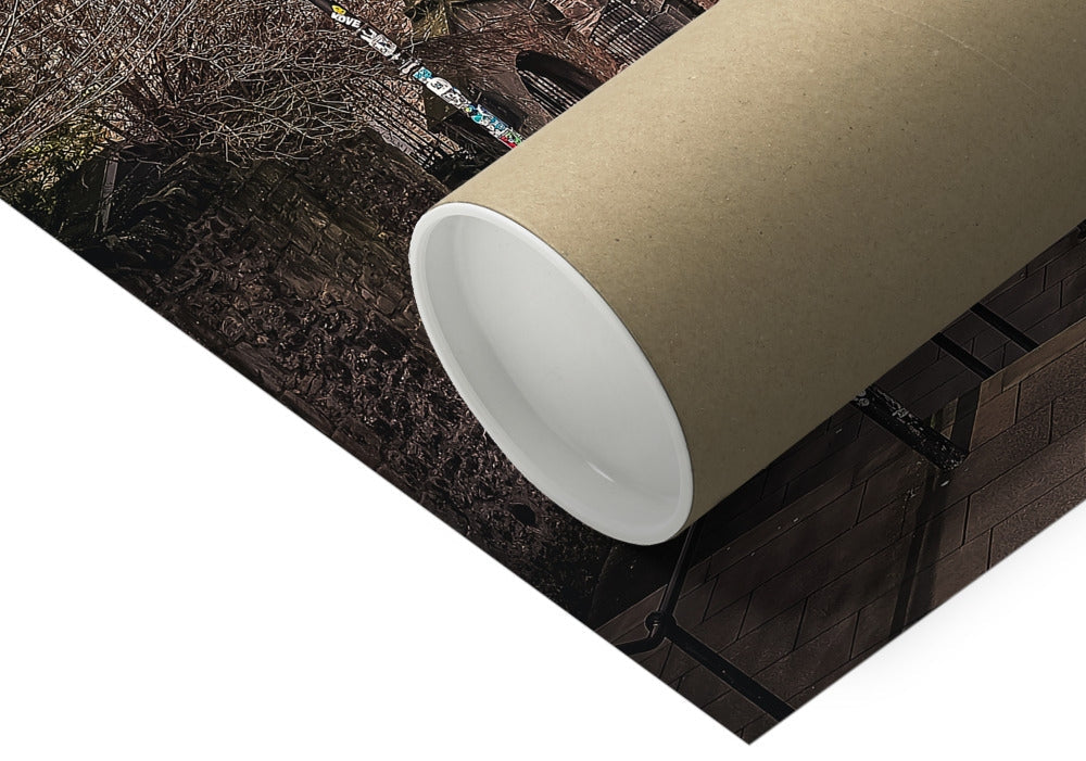 The Vennel, Edinburgh with the iconic Castle rising beyond, captured in atmospheric light for this fine art photography print from the Light &amp; Shadow collection.