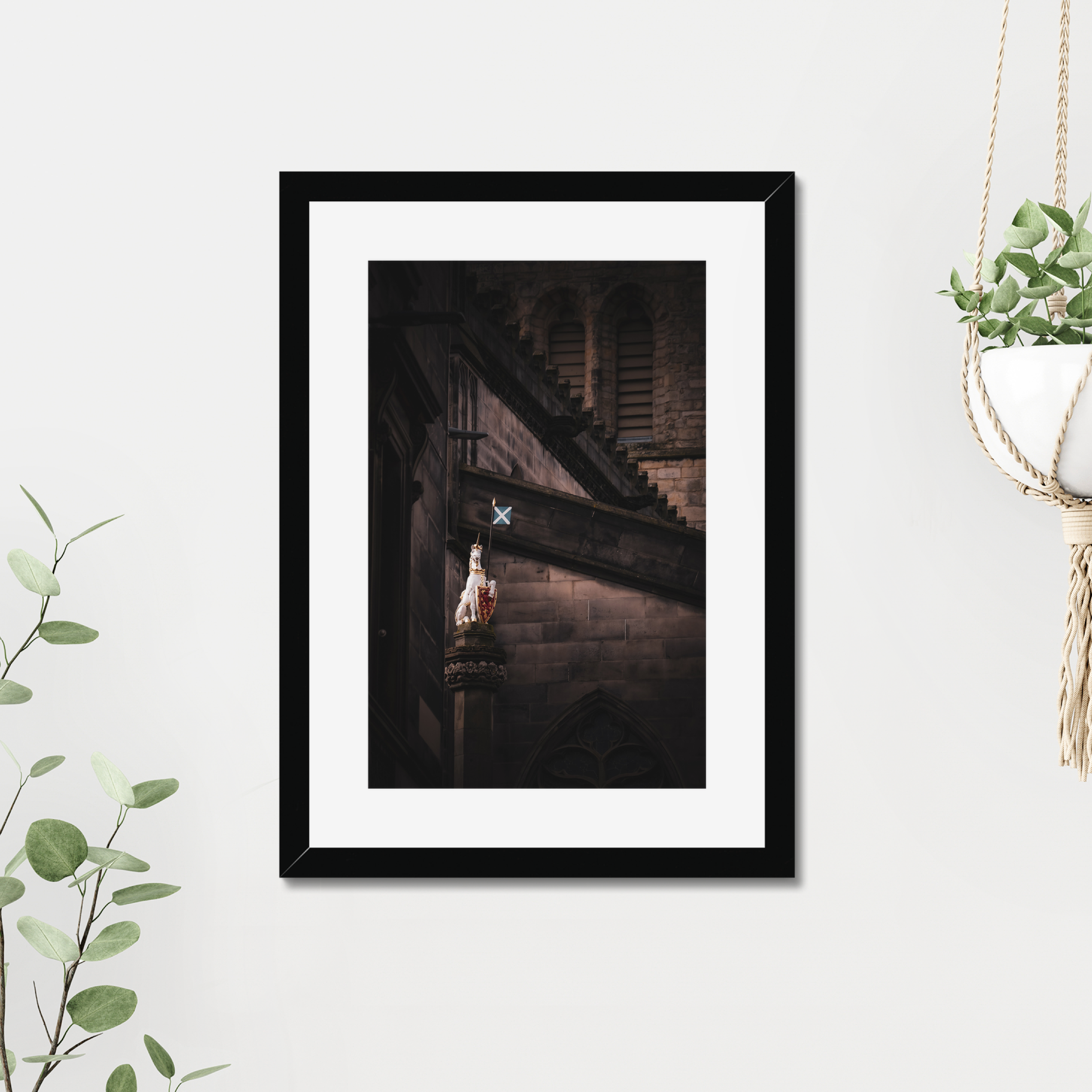 The unicorn sculpture beside St Giles’ Cathedral on Edinburgh’s Royal Mile, captured in atmospheric fine art photography from the Light & Shadow collection.