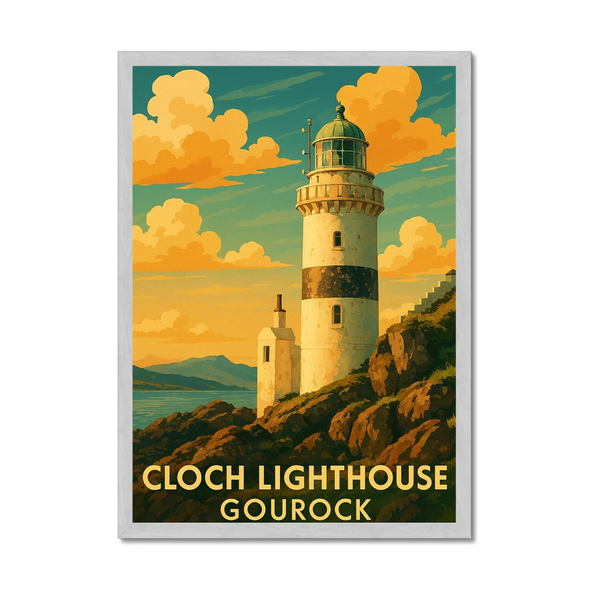 Cloch Lighthouse Gourock Antique Vintage Retro Framed Art Print