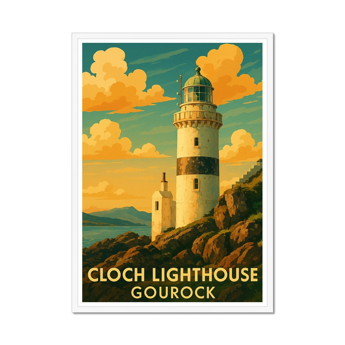 Cloch Lighthouse Gourock Vintage Retro Framed Art Print