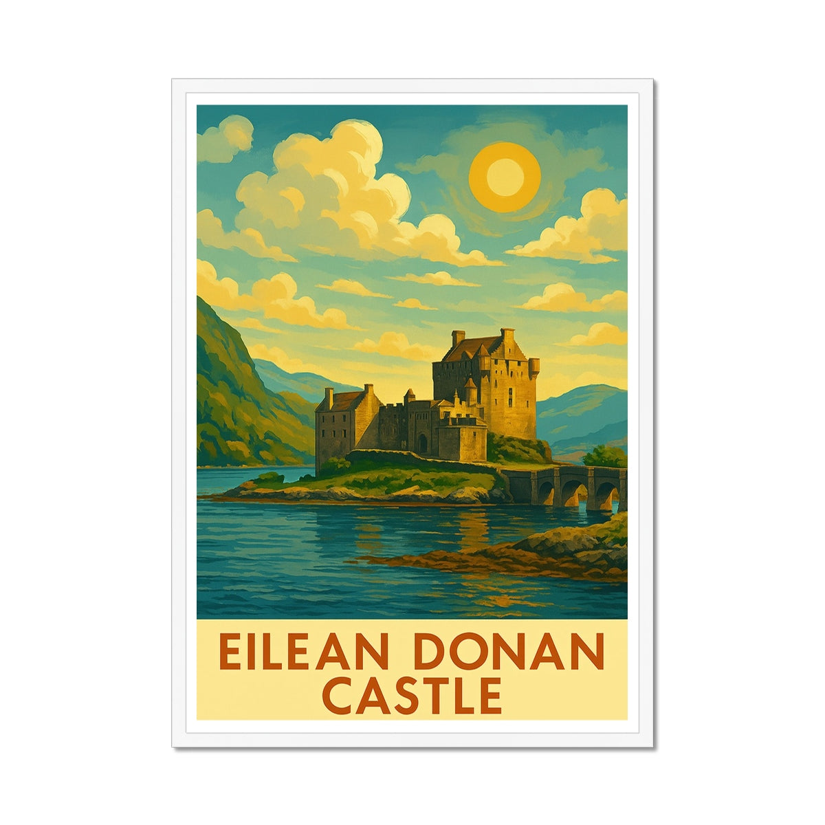 Eilean Donan Castle Vintage Retro Framed Art Print
