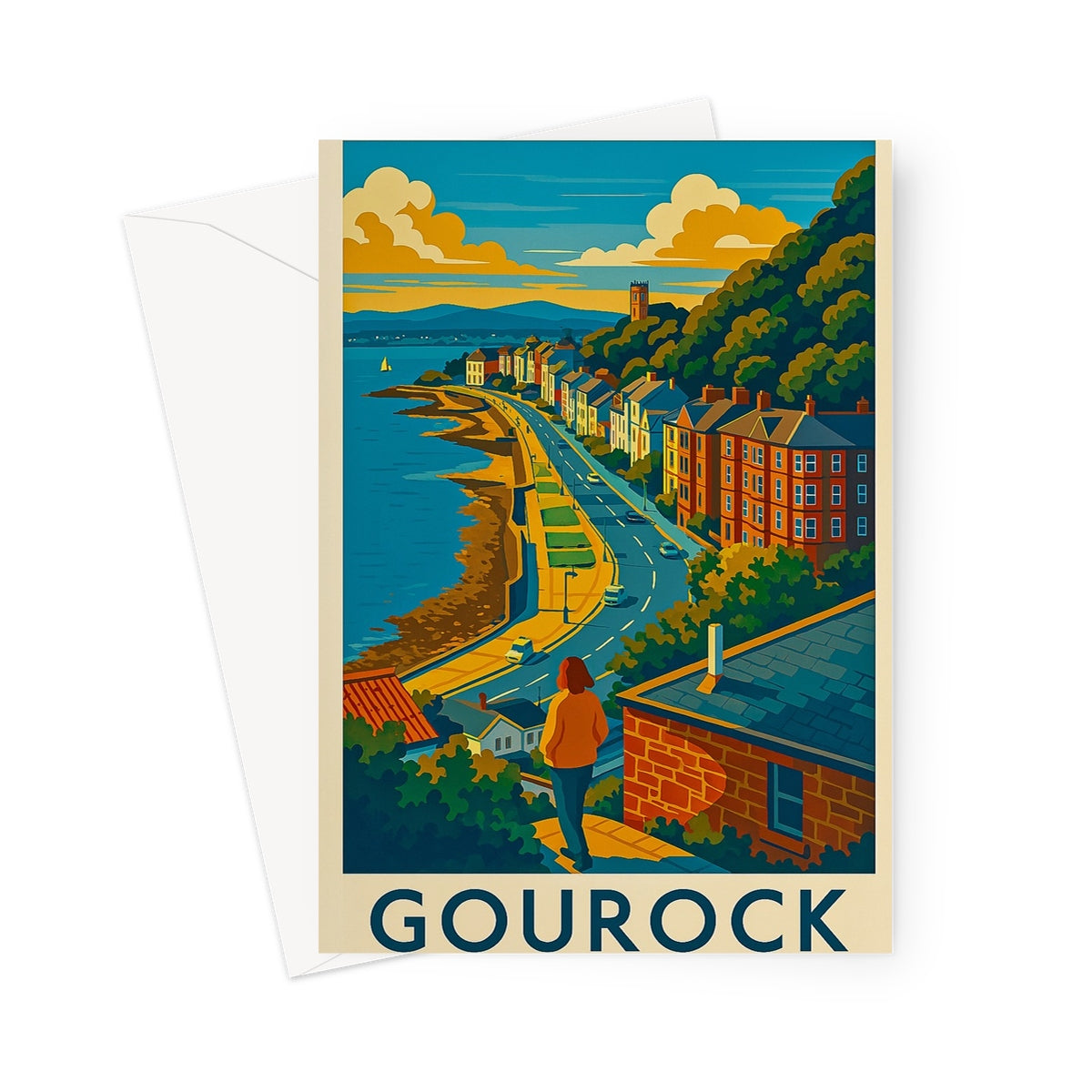 Gourock Ashton Road Vintage Retro Art Greeting Card