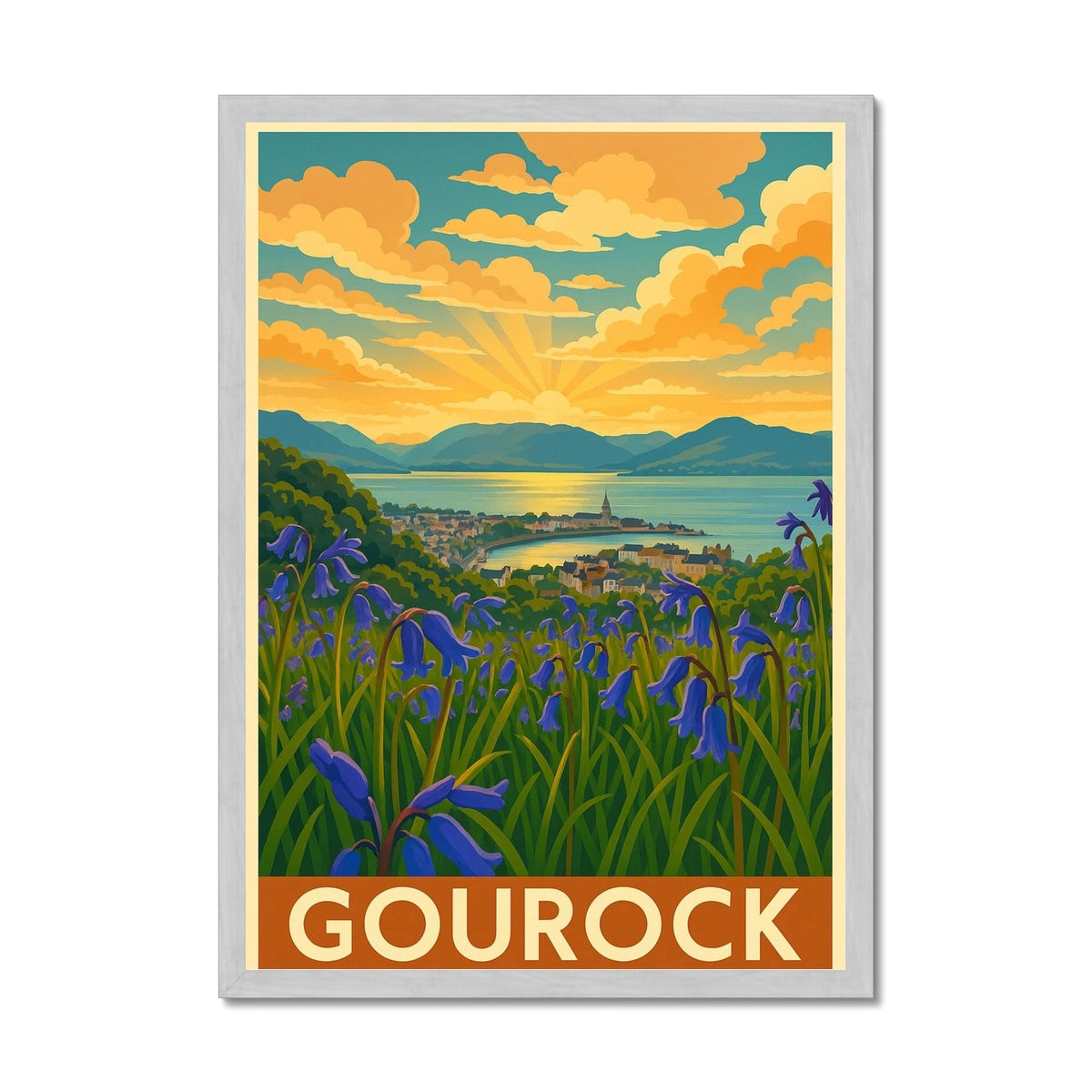Gourock Bluebells Antique Vintage Retro Framed Art Print