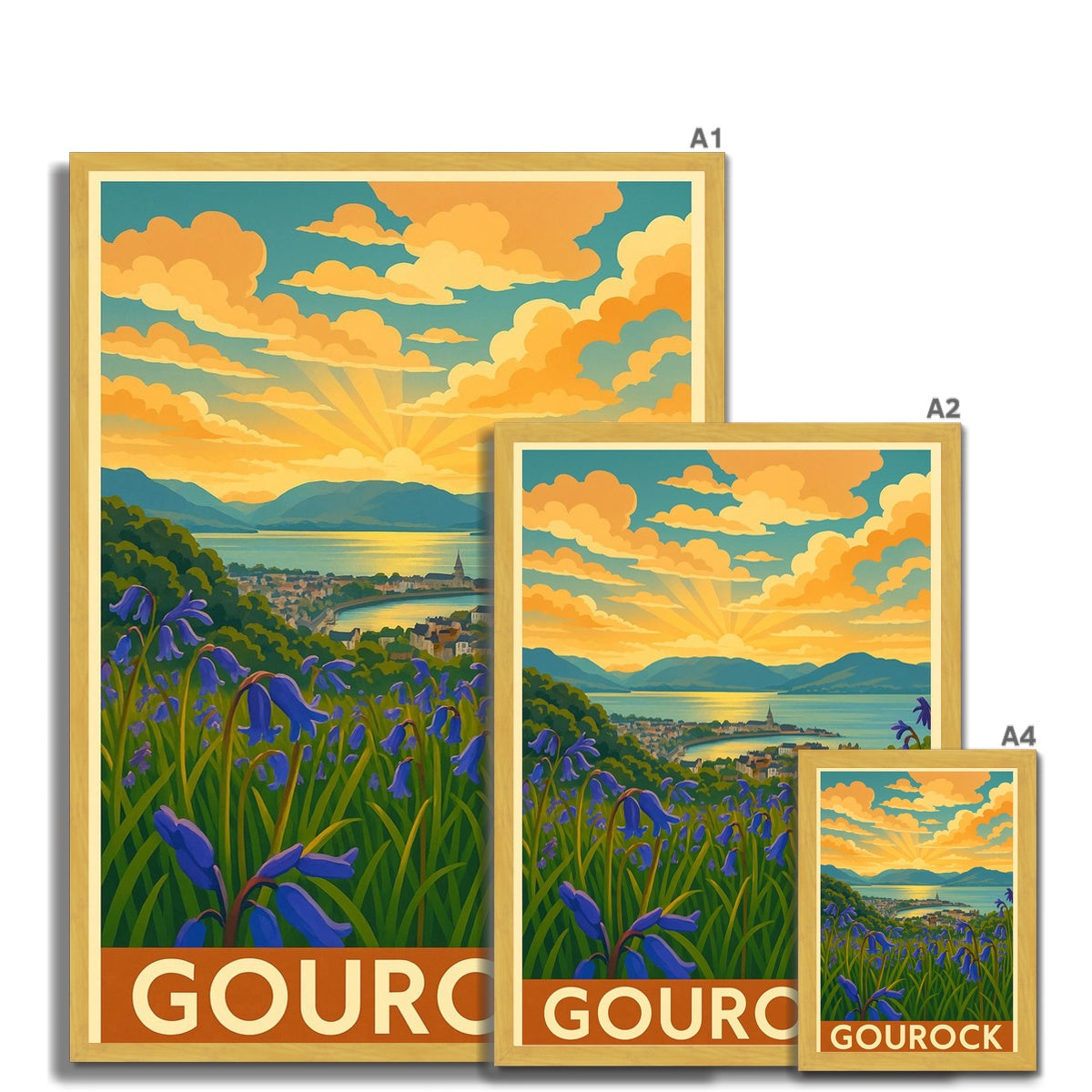 Gourock Bluebells Antique Vintage Retro Framed Art Print