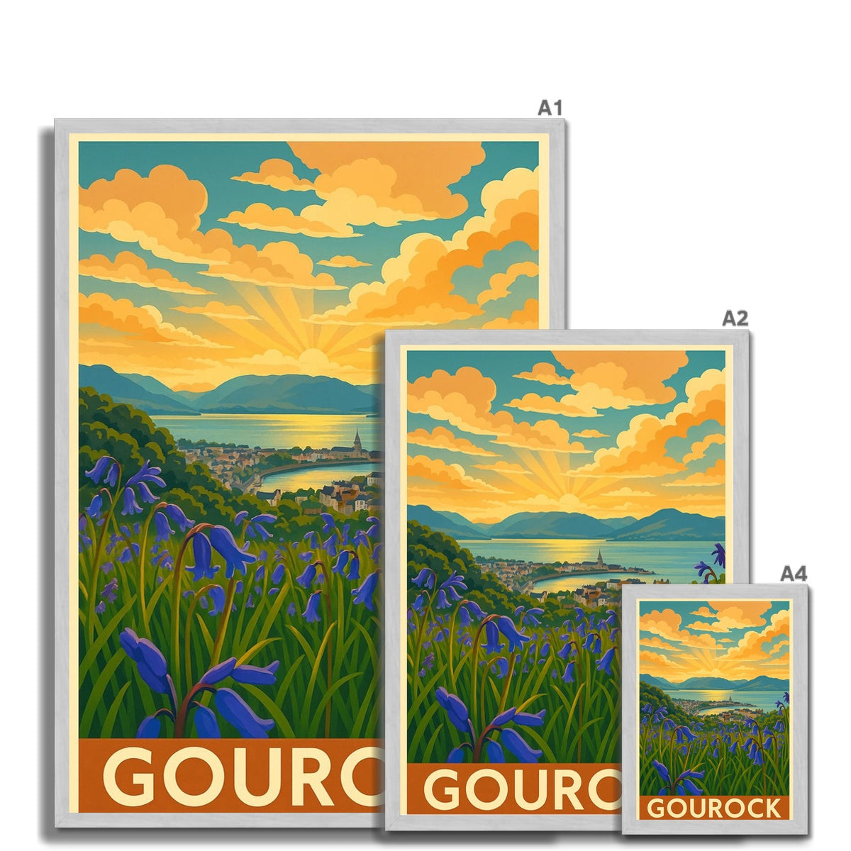 Gourock Bluebells Antique Vintage Retro Framed Art Print