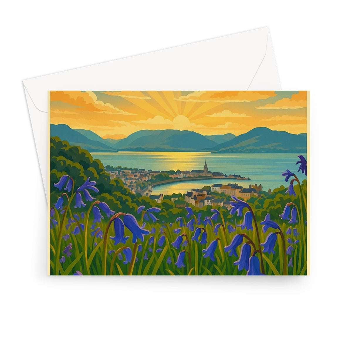 Gourock Bluebells Vintage Retro Art Greeting Card