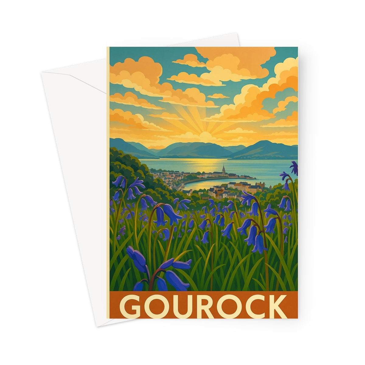 Gourock Bluebells Vintage Retro Art Greeting Card