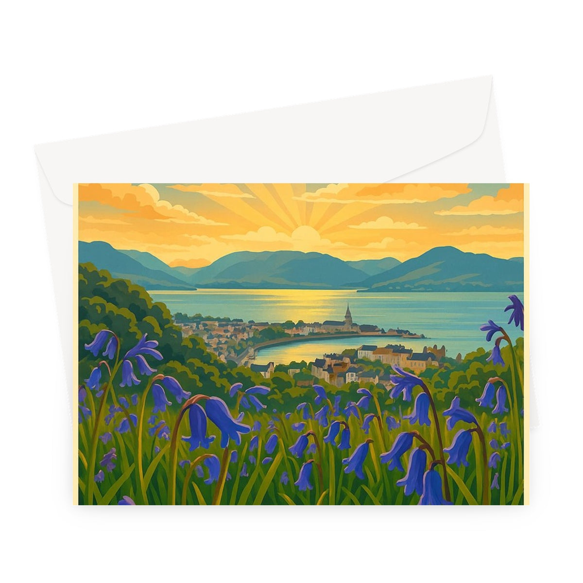 Gourock Bluebells Vintage Retro Art Greeting Card