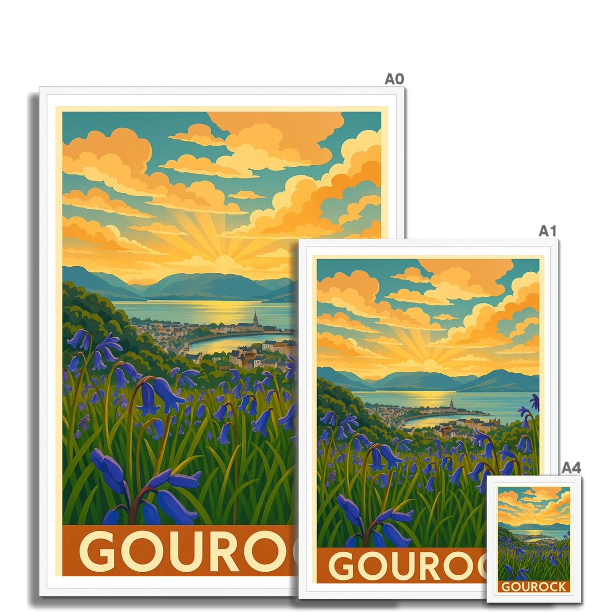 Gourock Bluebells Vintage Retro Framed Art Print