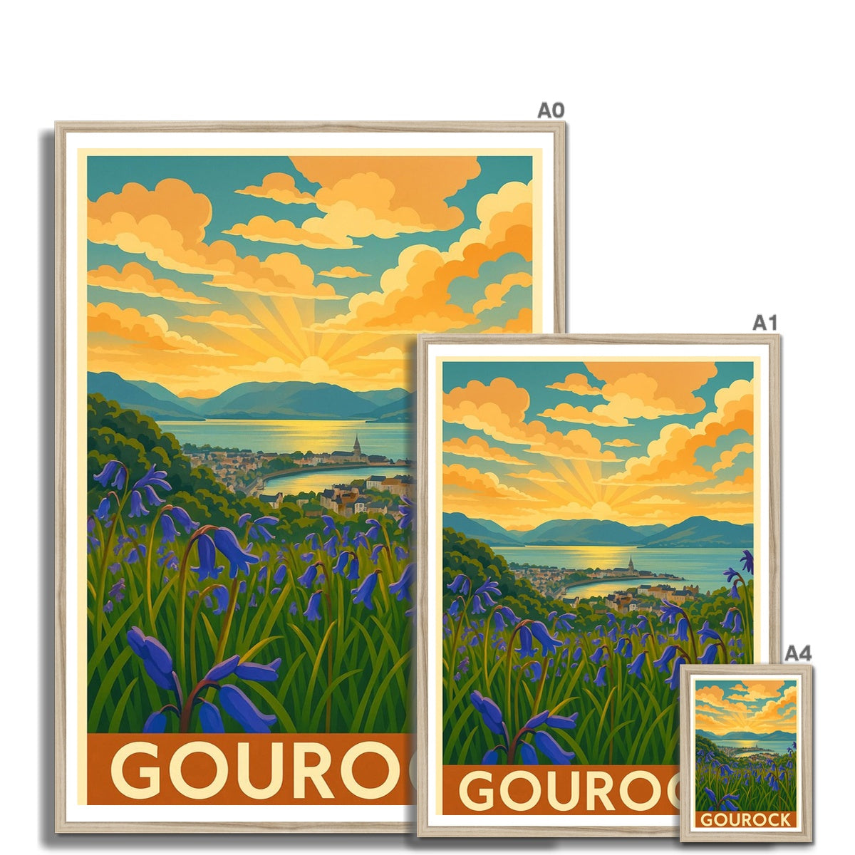 Gourock Bluebells Vintage Retro Framed Art Print