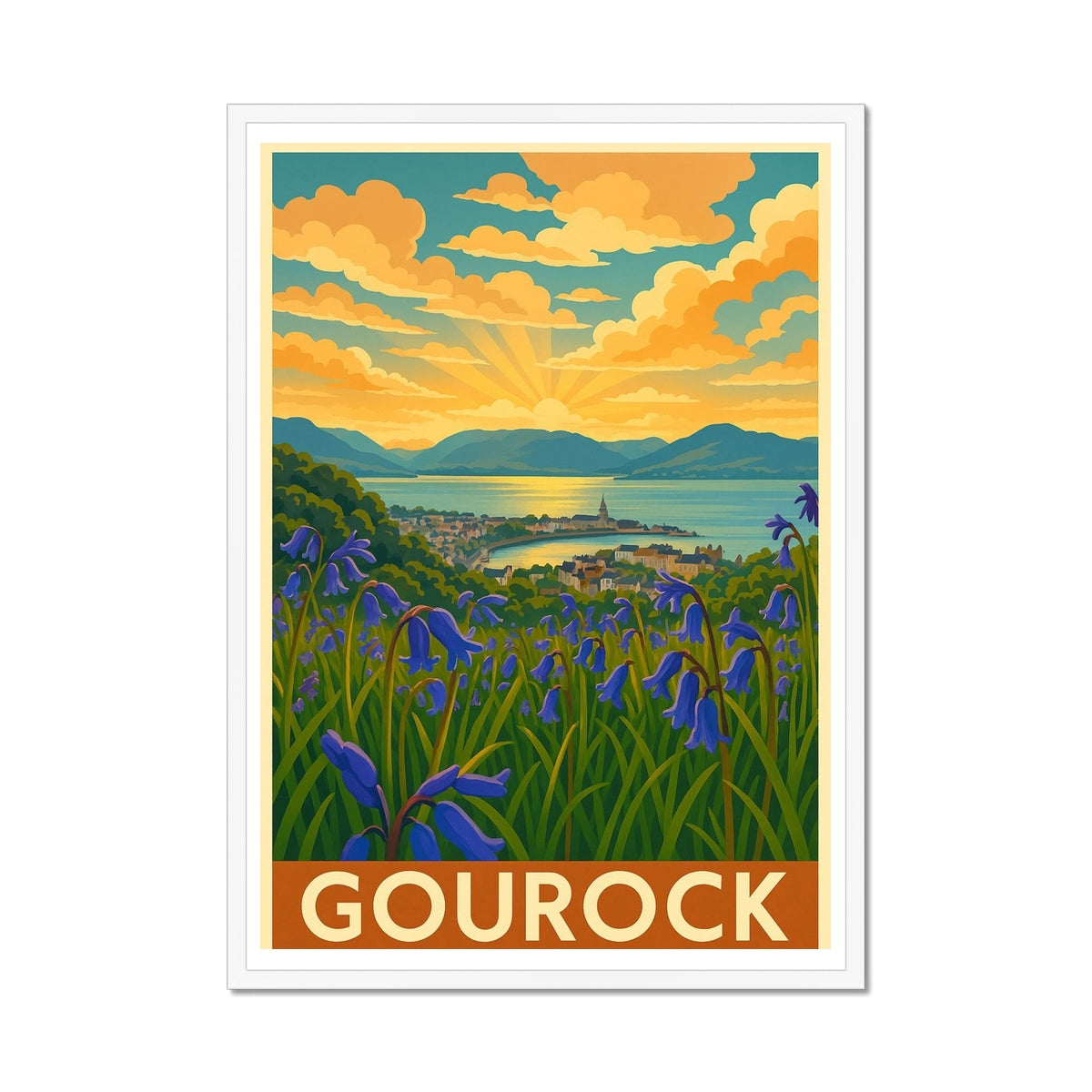 Gourock Bluebells Vintage Retro Framed Art Print