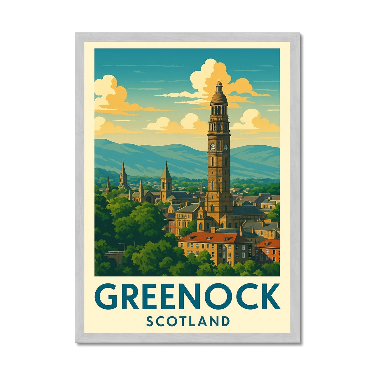 Greenock Skyline Antique Vintage Retro Framed Art Print