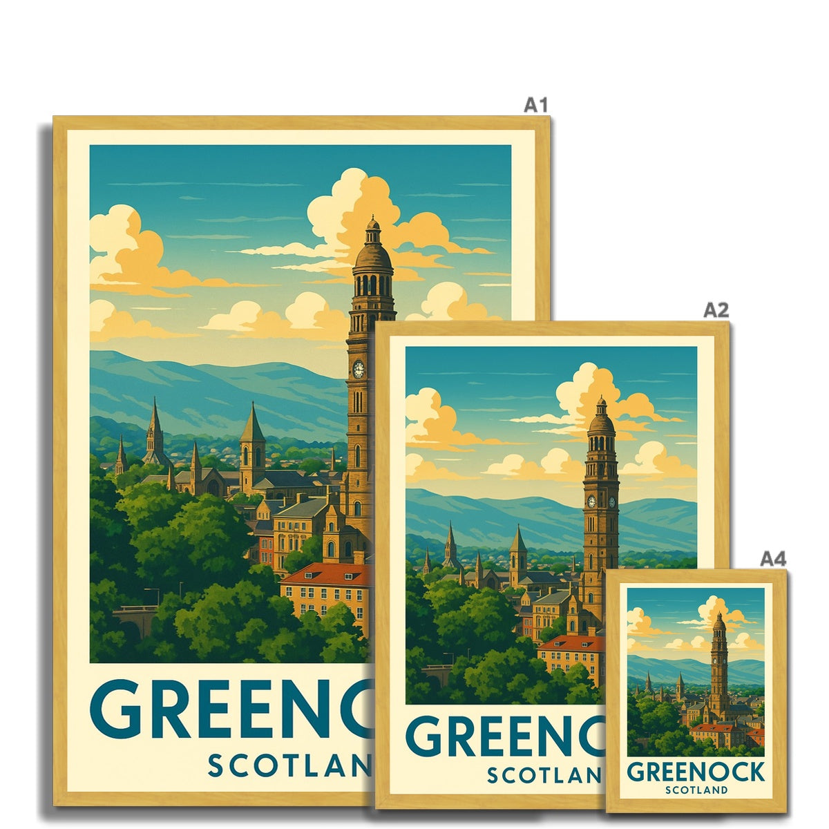 Greenock Skyline Antique Vintage Retro Framed Art Print