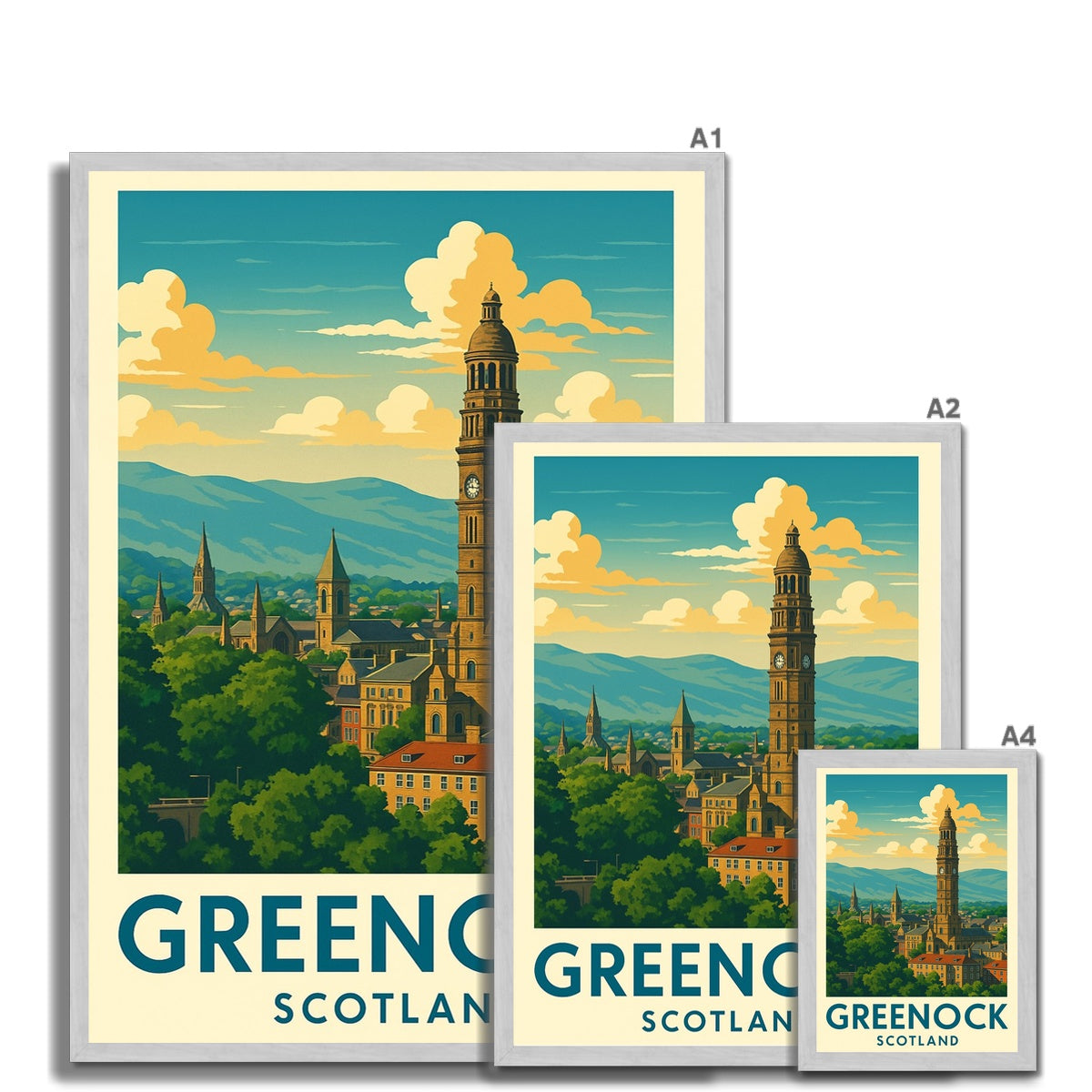 Greenock Skyline Antique Vintage Retro Framed Art Print