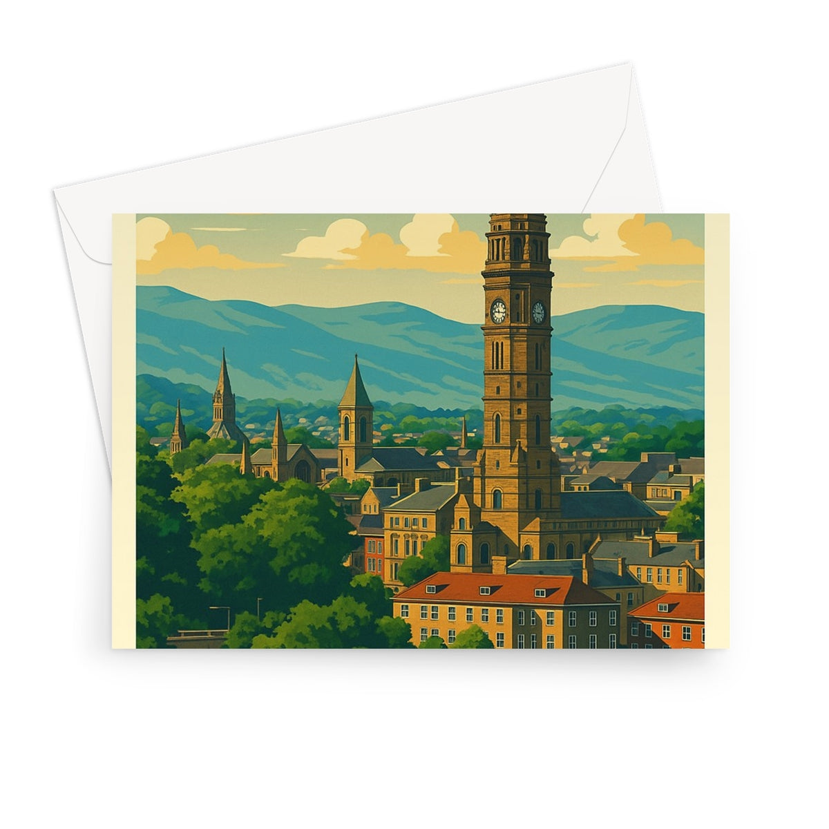 Greenock Skyline Vintage Retro Art Greeting Card