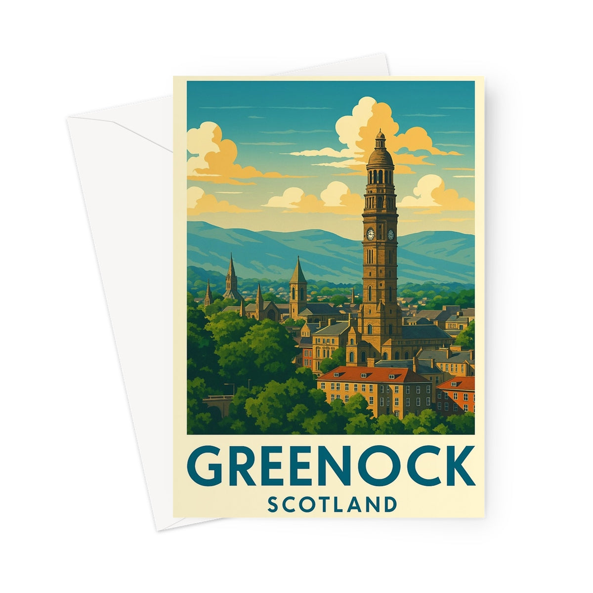 Greenock Skyline Vintage Retro Art Greeting Card