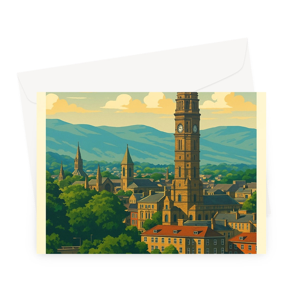 Greenock Skyline Vintage Retro Art Greeting Card