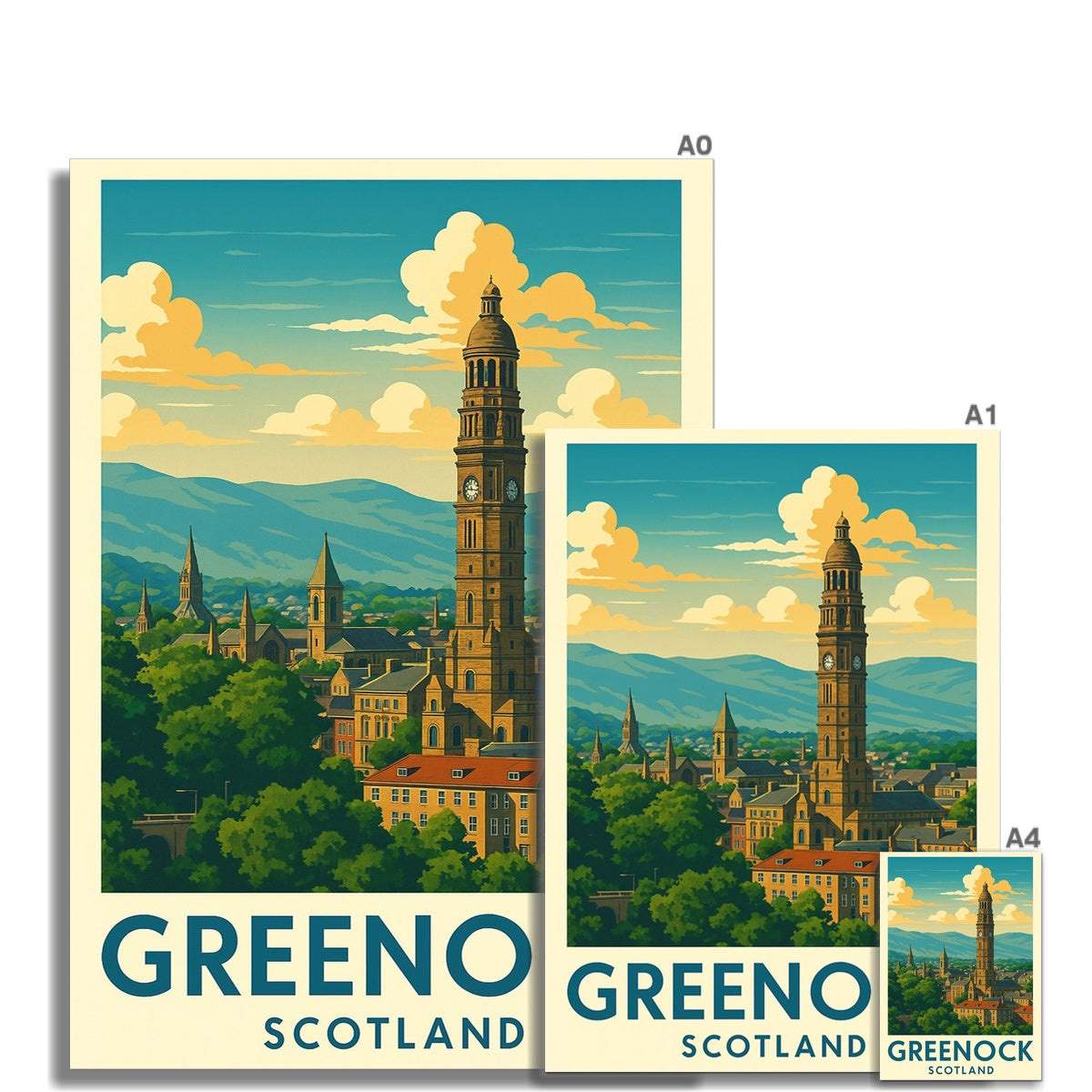 Greenock Skyline Vintage Retro Fine Art Print