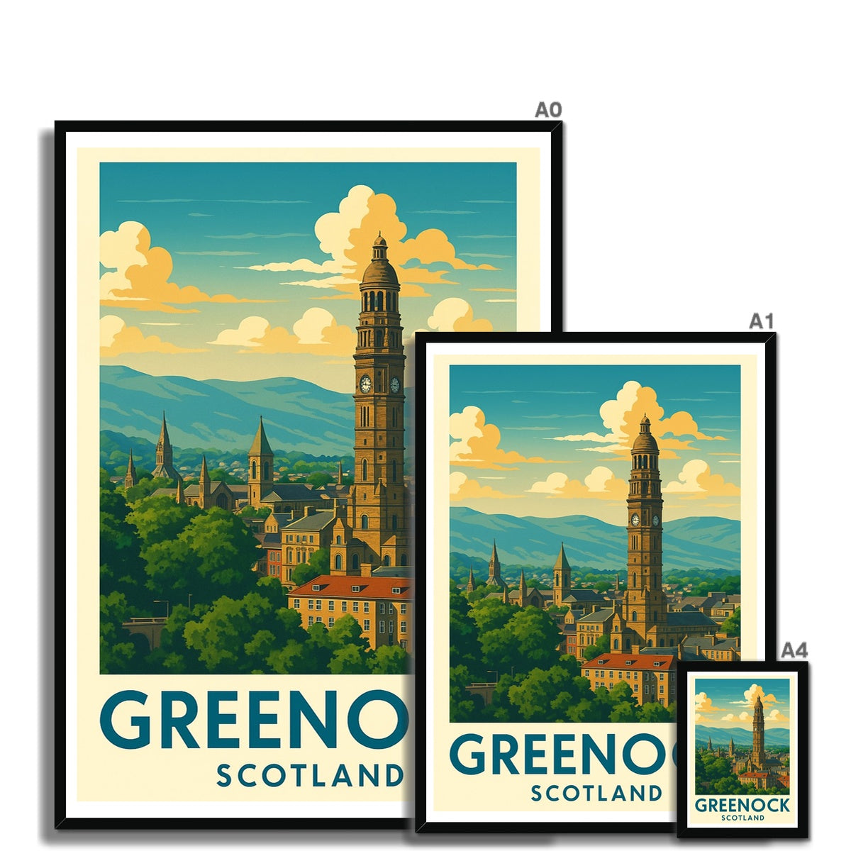 Greenock Skyline Vintage Retro Framed Art Print