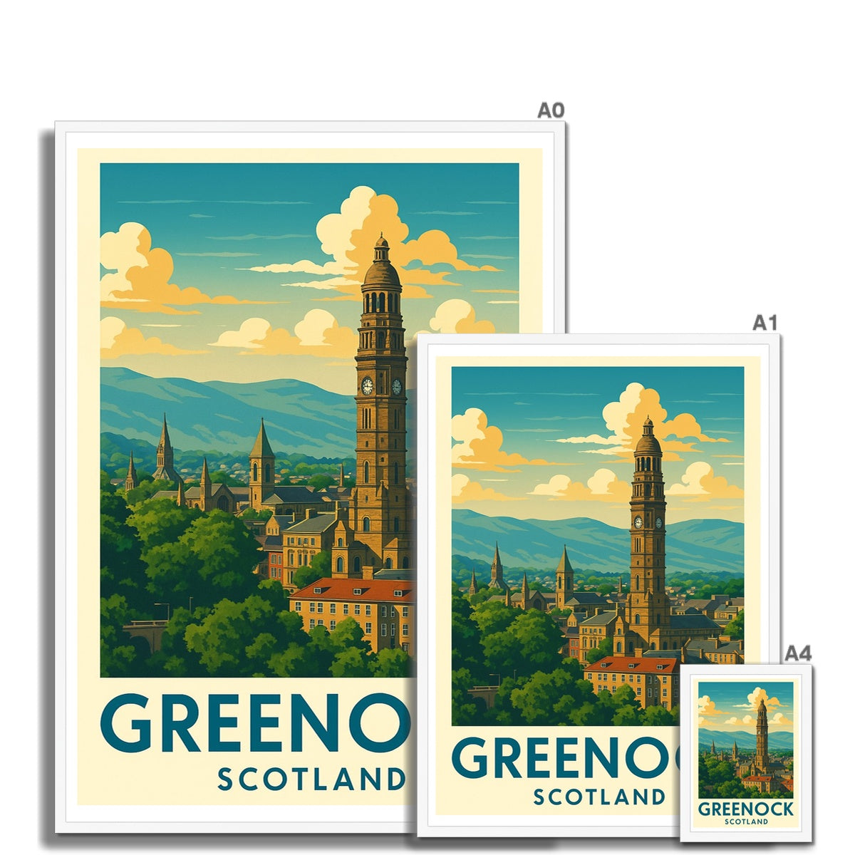 Greenock Skyline Vintage Retro Framed Art Print