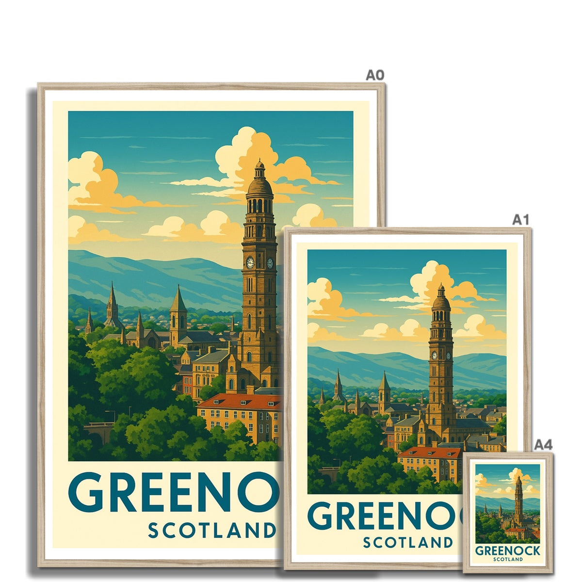 Greenock Skyline Vintage Retro Framed Art Print