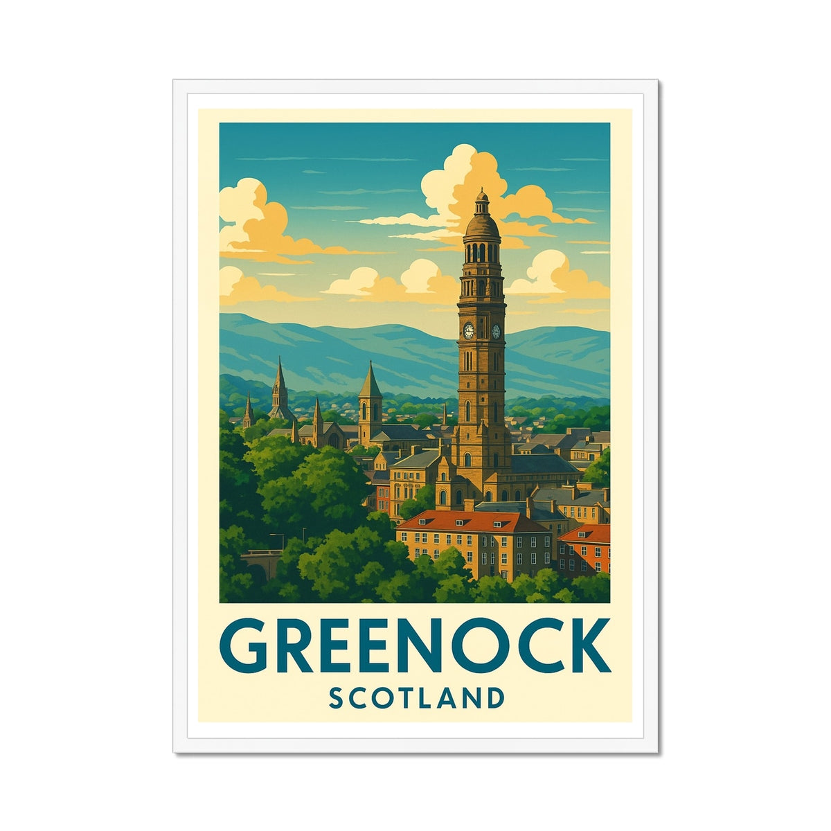 Greenock Skyline Vintage Retro Framed Art Print