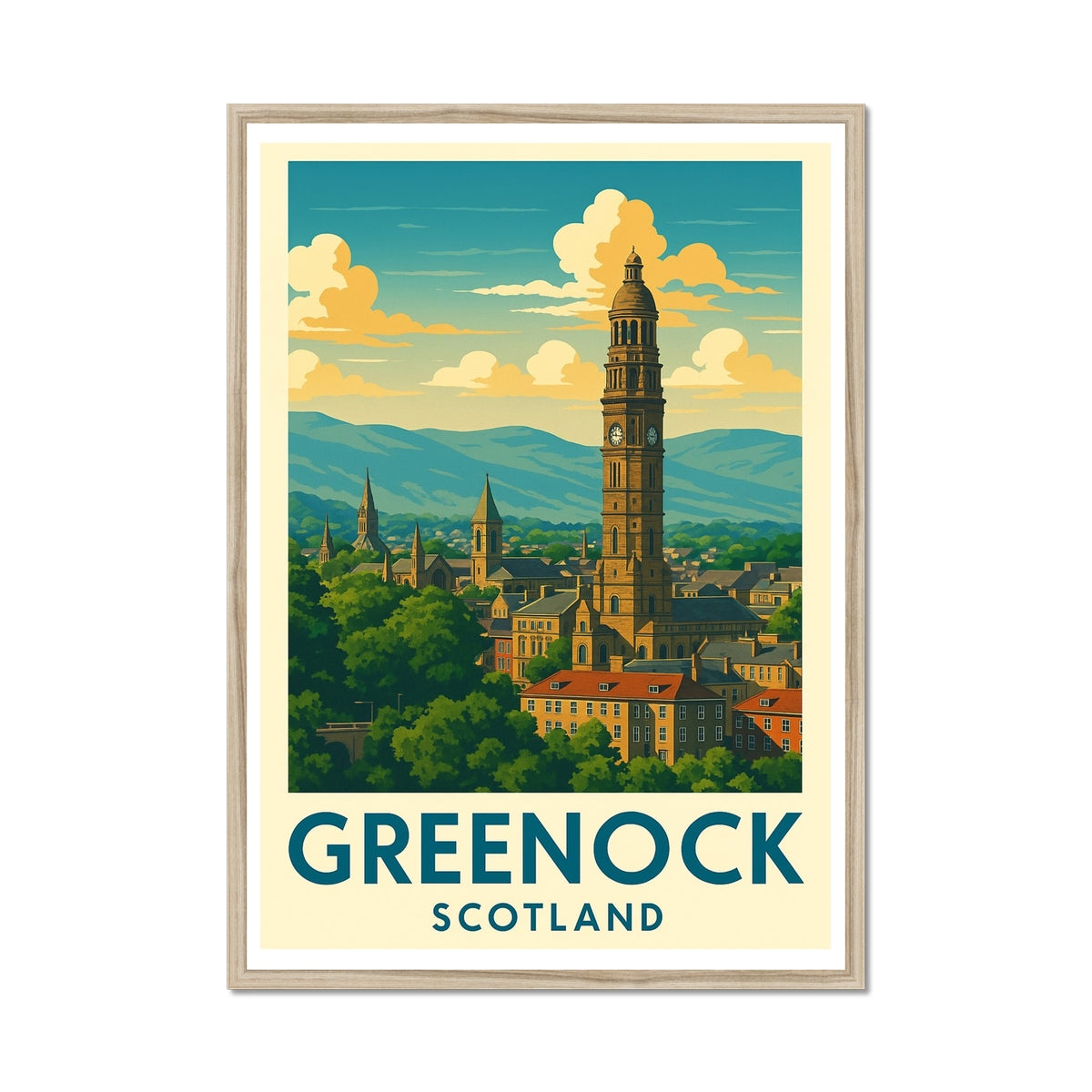 Greenock Skyline Vintage Retro Framed Art Print