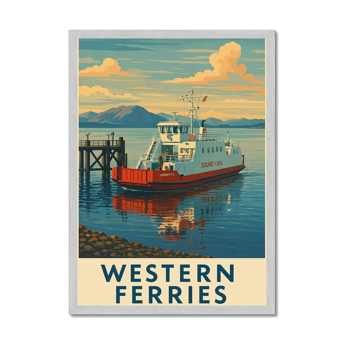 Western Ferries Antique Vintage Retro Framed Art Print