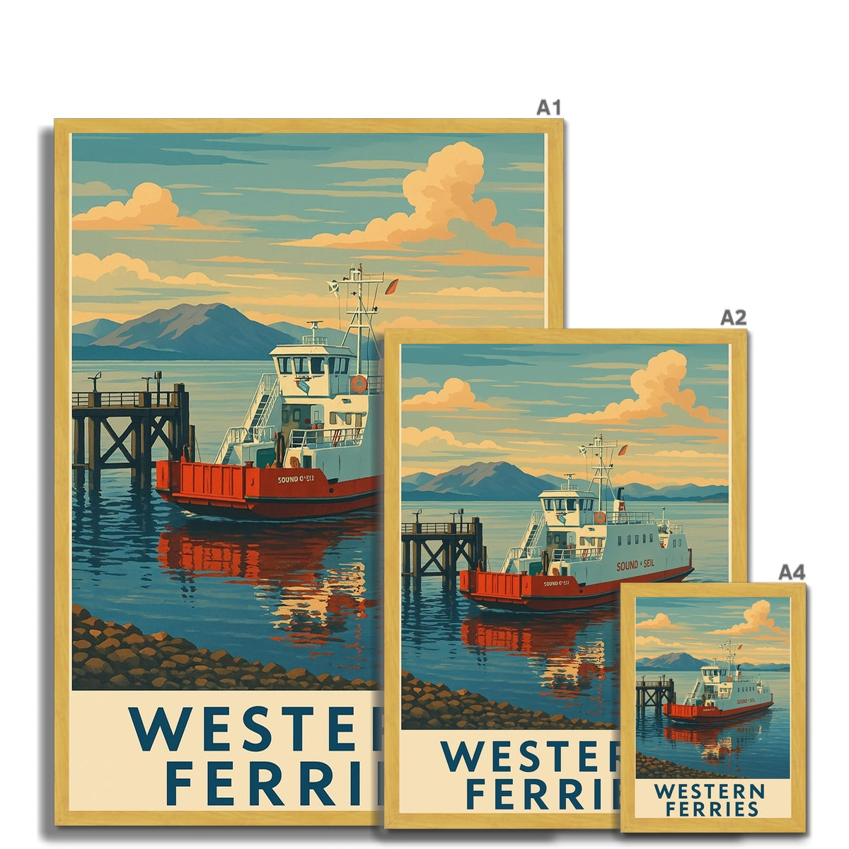 Western Ferries Antique Vintage Retro Framed Art Print