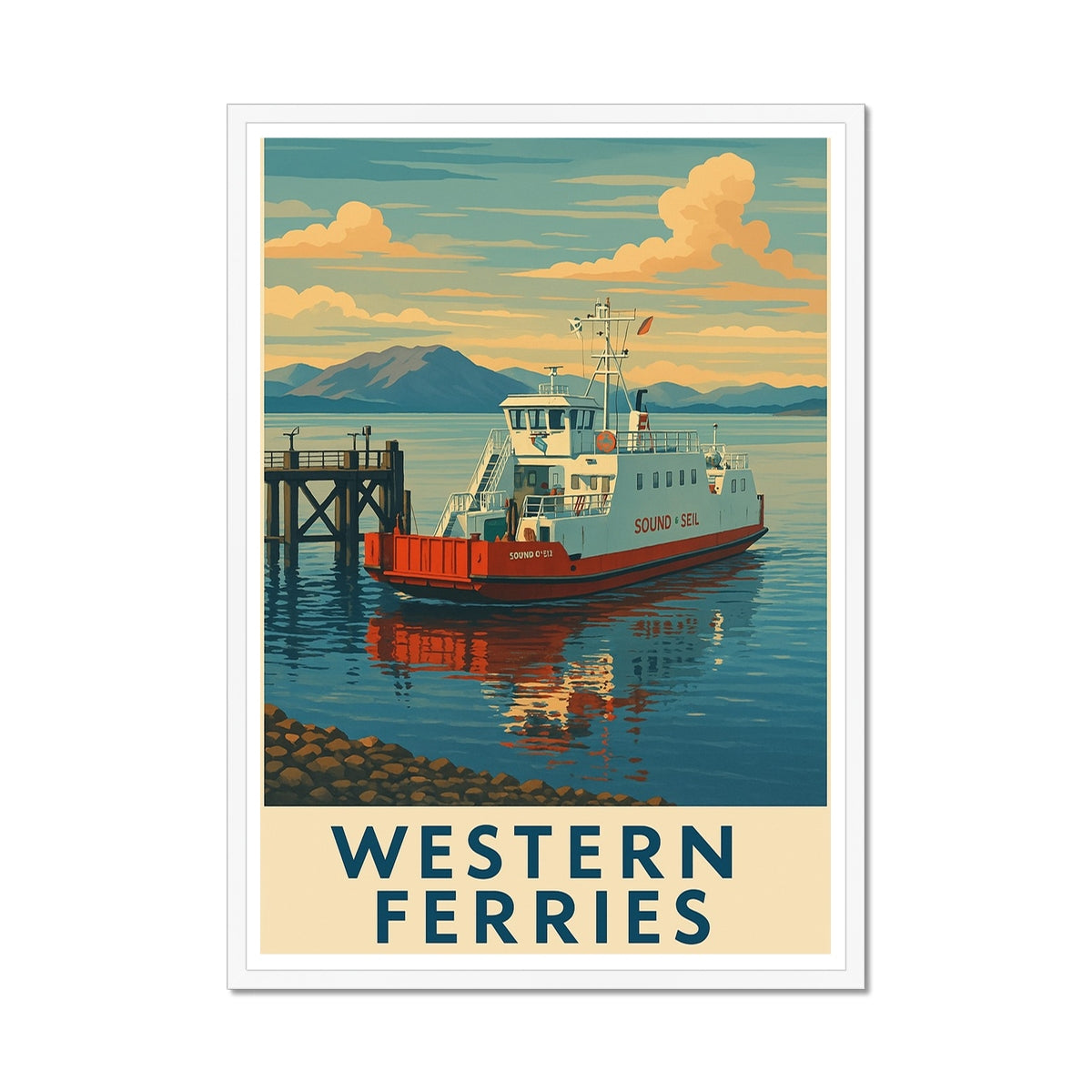 Western Ferries Vintage Retro Framed Art Print
